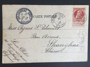 China- Shanghai Inwards 1906 Belgium PPC. /Shanghai Local Post Markings