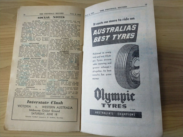 VFL 1955 June 4 Football Record Collingwood v Geelong