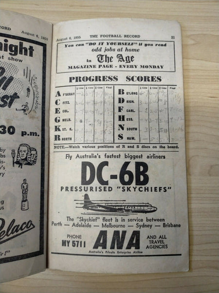 VFL 1955 August 6 Football Record Collingwood v Carlton