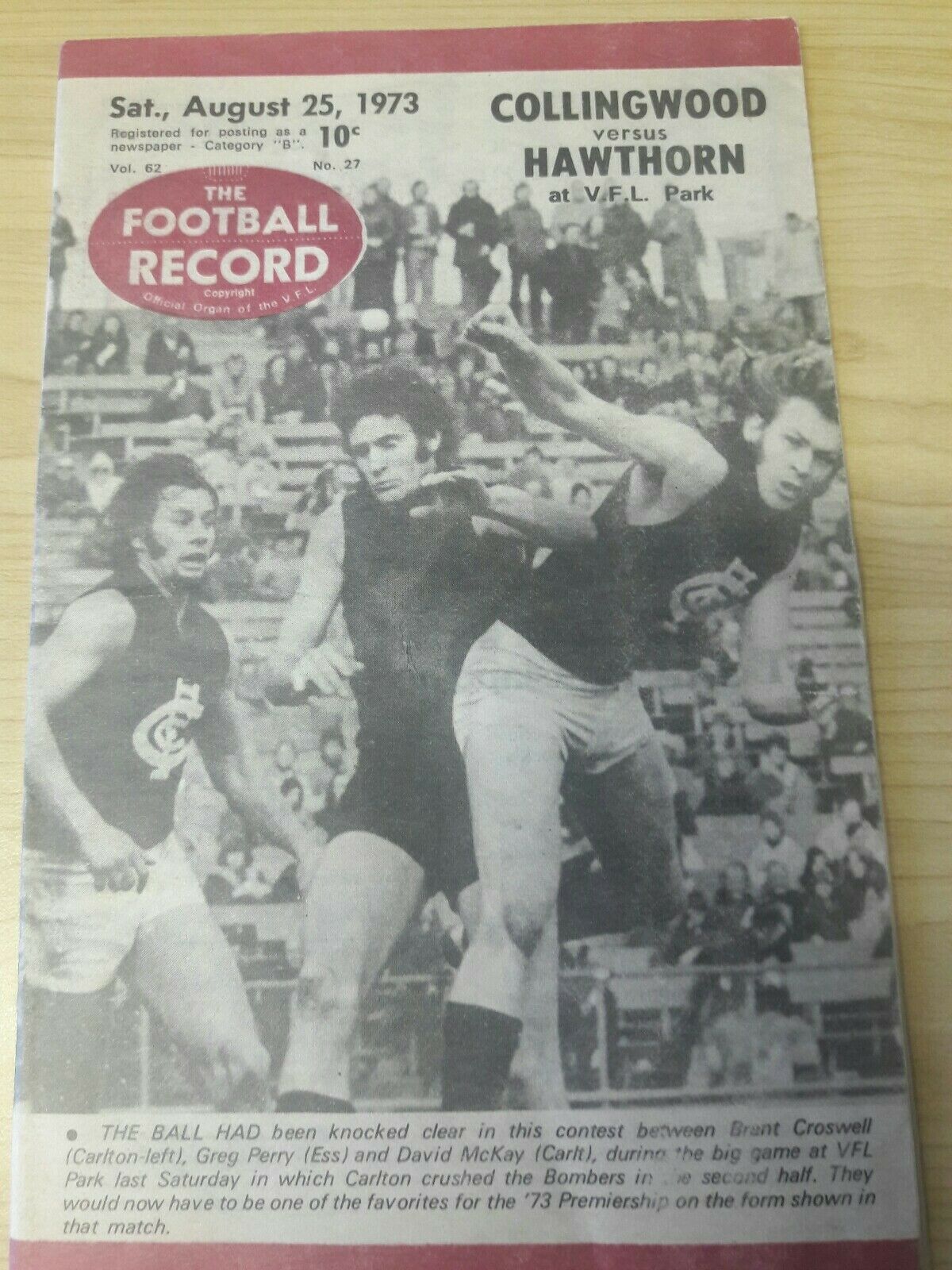 VFL 1973 Record August 25 Collingwood v Hawthorn