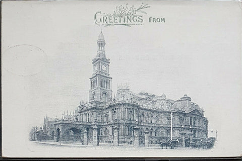NSW 1d Arms Post Card Greetings from Town Hall Sydney HG 19a  CTO