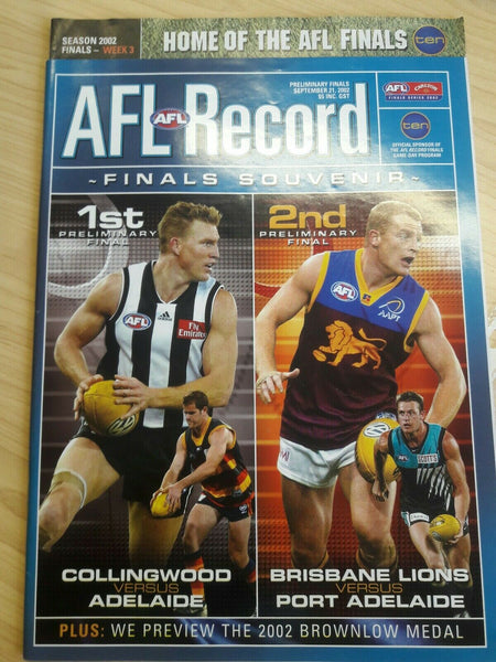 AFL Record Finals Souvenir Finals Season 2002 Week 3 Collingwood Vs Adelaide...