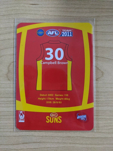 2011 AFL Teamcoach Prize Card Miss Cut Error Campbell Brown Gold Coast Suns