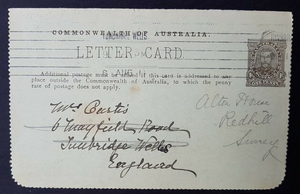 Australia Letter Card 1d full face KGV Botanic Gardens Brisbane Qld LC 1-14