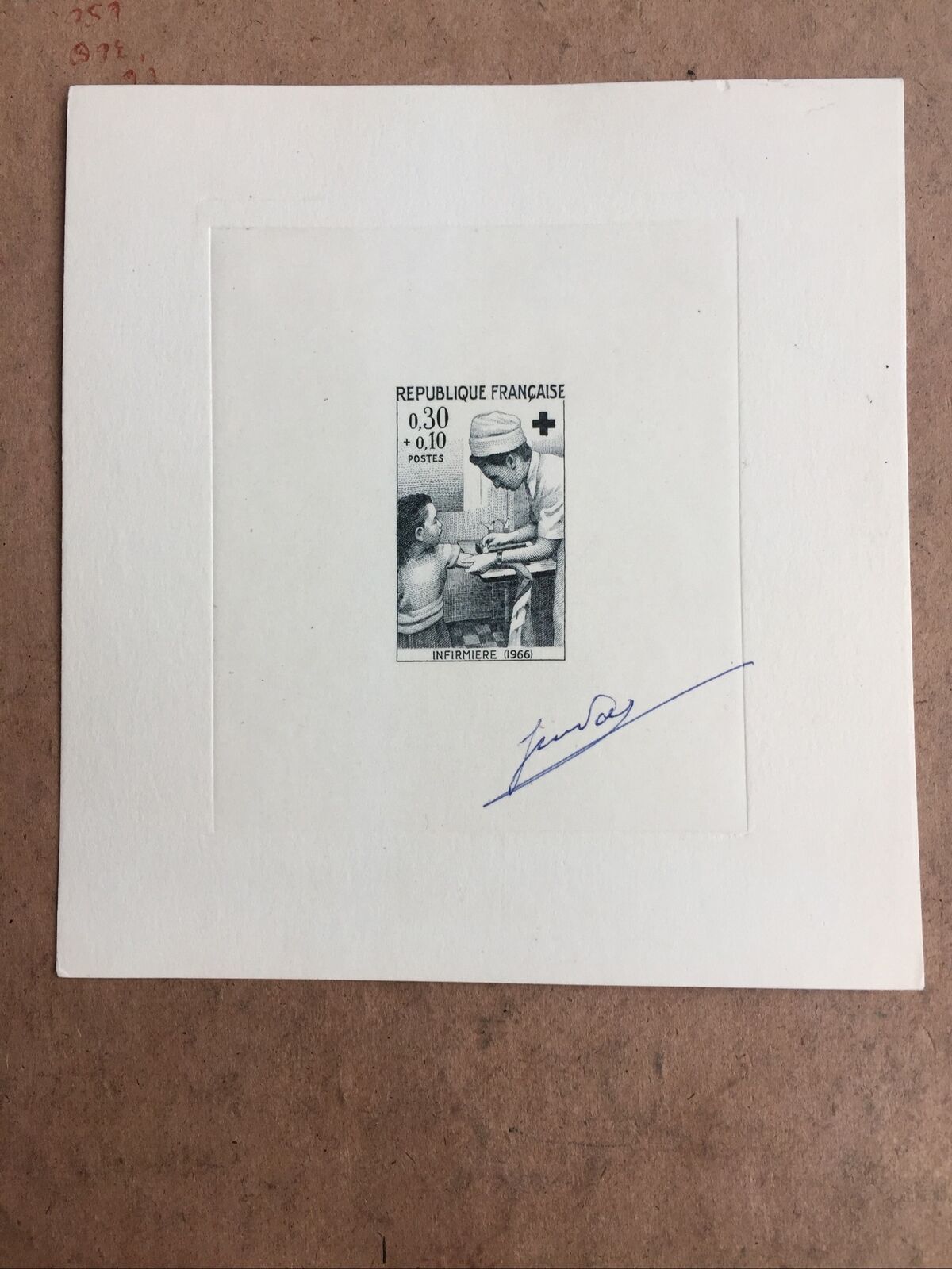 France 1966 Red Cross Fund 30c+10c Final State Artist Signed Die Proof