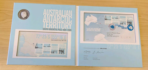 Australia AAT Antarctic 2009 Perth Mint $5 South Magnetic Pole Silver coin, Minisheet & Cover only 500 made