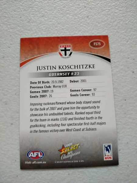 2008 Select AFL Champions Foil Signature Card Justin Koschitzke St Kilda