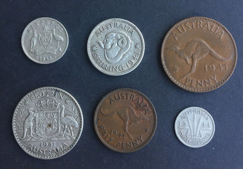 Australia 1941 Pre Decimal 6 Coin Set  IDEAL BIRTHDAY GIFT