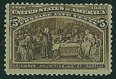 USA Scott# 234 5c chocolate Columbus MLH