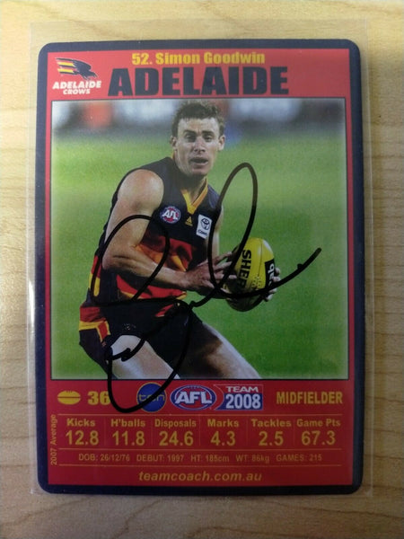 2008 Teamcoach Simon Goodwin Adelaide Hand Signed Football Card