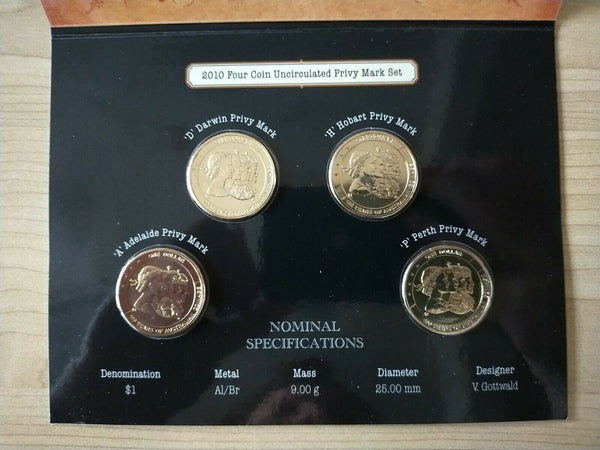 Australia 2010 Royal Australian Mint  $1 100 Years Of Australian Coinage 4 Coin Privy Mark Set - A, D, H, P