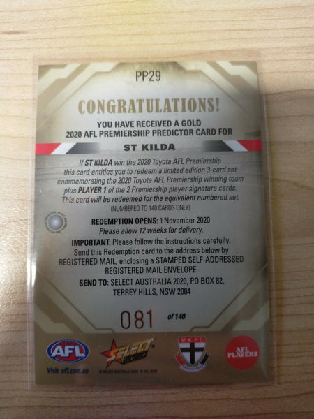 2020 Select Footy Stars Gold Premiership Predictor St Kilda No.081/140