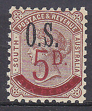 SA Australian States SG O72 5d on 6d deep brown optd OS MUH