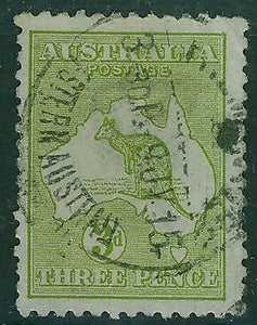 Australia SG 5e 3d Olive Die II Kangaroo animal map 1st Watermark Used