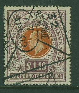 Natal South Africa SG162 £1/10/- KE7 brown & purple fiscally used