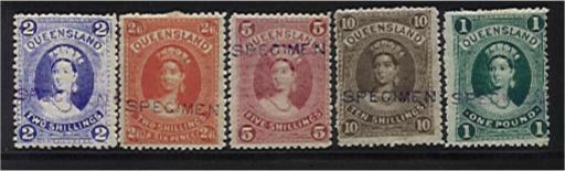 Queensland Australian States SG 152/56 2s- £1 Inc rare 2/6 (5) opt SPECIMEN Mint