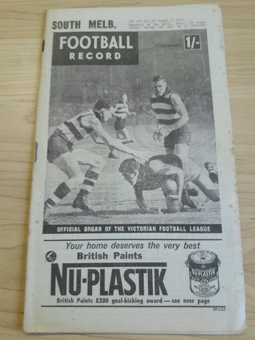 South Melbourne Vs Collingwood August 1st 1964 Footy Record