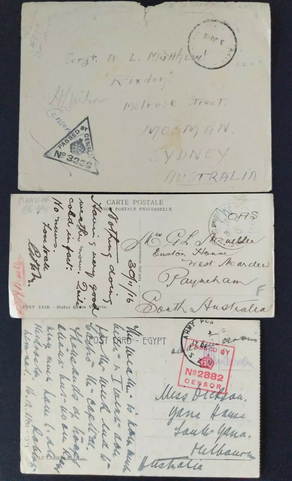Australia NZ Gallipoli Egypt Palestine WW1 Stationary PO group 8 postcards home