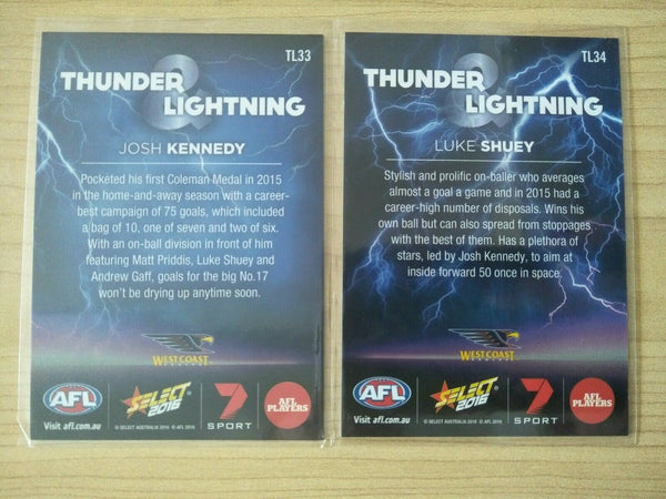 2016 Select Thunder & Lightning Cards Set Josh Kennedy & Luke Shuey West Coast