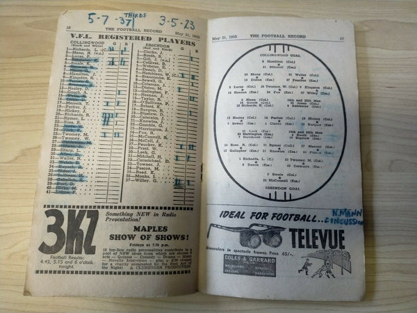 VFL 1955 May 21 Football Record Collingwood v Essendon