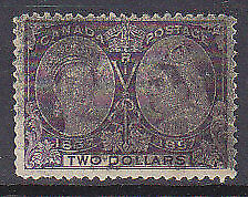 Canada SG 137 $2 deep violet Queen Victoria Jubilee 1897 Used