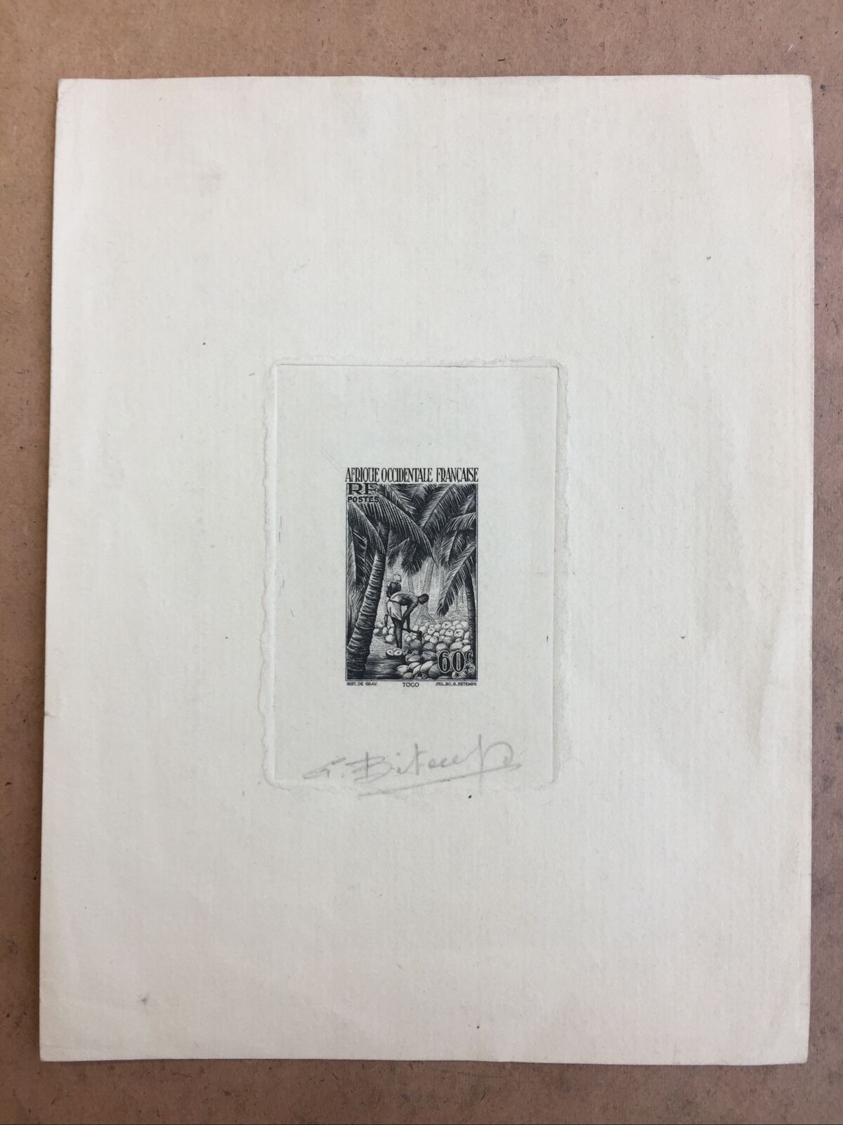 French West Africa 1947 60f. Coconuts. Artist Signed Die Proof SG38