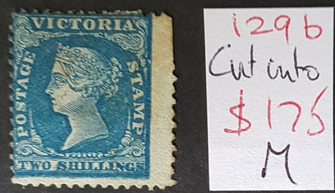 Victoria Australian States 1866 2/- Woodblock SG 129b cut perfs top right, mint