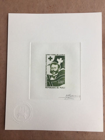 Mali 1977 Henri Dunant Red Cross 600f. Artist Signed Die Proof SG599 Green