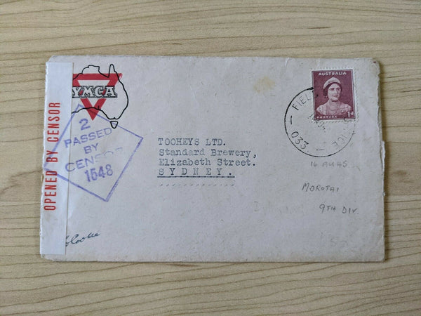 WWII Military Mail YMCA Passed By Censor delivered to Tooheys Brewery Sydney
