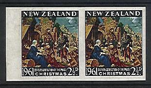 New Zealand NZ SG 809 1961 2½d Christmas in imperf error pair MUH