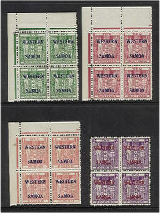 Western Samoa on NZ 5s to £2 Arms in Blocks of 4 SG 232/5 MLH