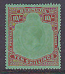 Bermuda SG 92 10/- green and red/pale emerald KGV Fine used