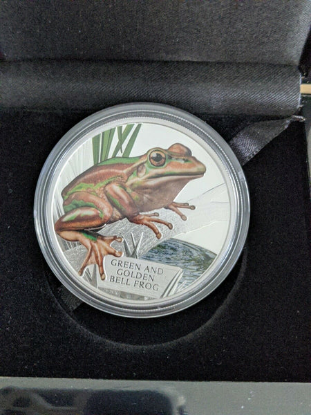 Tuvalu Perth Mint Endangered and Extinct Green & Golden Bell Frog 1oz Silver Proof Coin