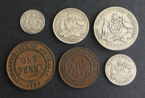AUSTRALIA 1922 Pre Decimal 6 Coin Set