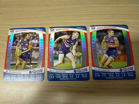 2011 Teamcoach Prize Cards Team Set ERROR CARDS NOT EMBOSSED Western Bulldogs