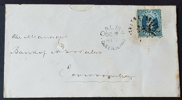 Queensland Dalby - Toowoomba 2d blue Chalon 9-29-1871 to Bank of NSW. Spiked