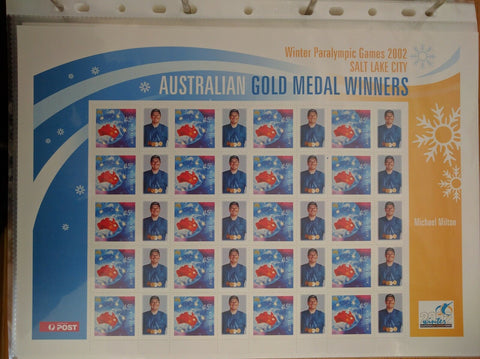 Australia Post Souvenir Sheet Winter Paralympic 2002 Michael Milton