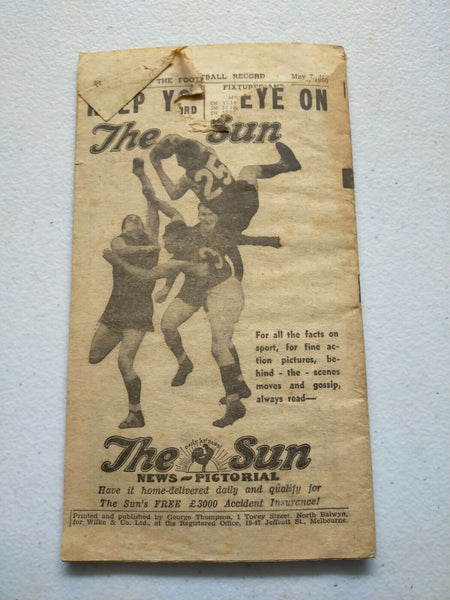 VFL 1960 May 7 Football Record Essendon v Collingwood - Damaged