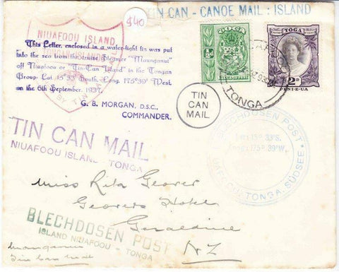 Tonga to New Zealand, Tin Can Mail postal history Niuafoo Island