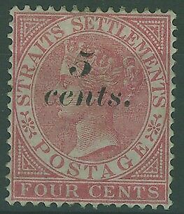 Straits Settlements Malayan States SG  47 5c on 4c rose Queen Victoria MLH