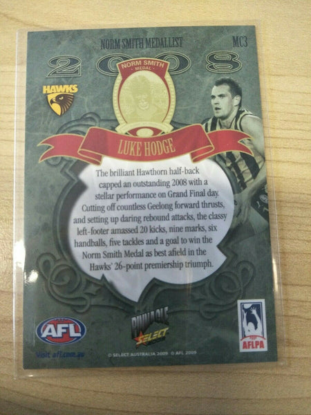 2009 Select Pinnacle Luke Hodge Hawthorn Medal Card Norm Smith Medal