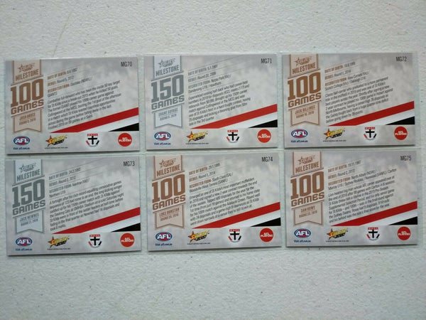 2020 Select Footy Stars Milestones St Kilda Team Set x 6 Cards