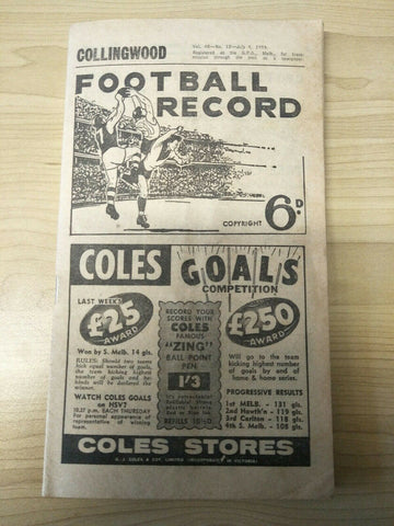 VFL 1959 July 4th Football Record Collingwood v North Melbourne