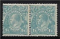 Australia SG 104  1/4 Dull Green Blue KGV pair- THICK ONE variety right unit mlh