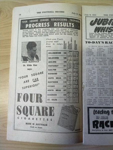 VFL 1955 July 9 Football Record Footscray v  Collingwood