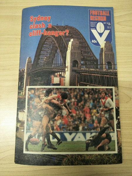 VFL 1981 July 25/26 Football Record Sydney v Collingwood