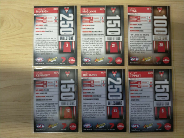 2016 Select Milestones Sydney Team Set Of 6 Cards
