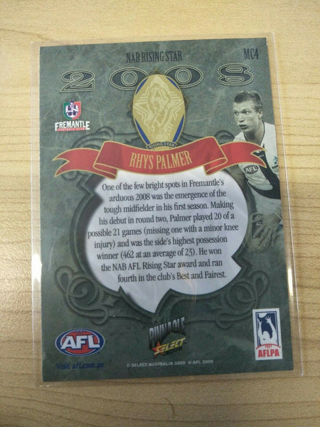 2009 Select Pinnacle Rhys Palmer Fremantle Rising Star Medal Card