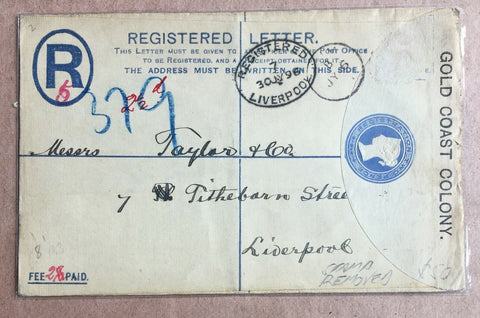 Gold Coast 1896 Queen Victoria Registered Letter Postal Stationery To Liverpool