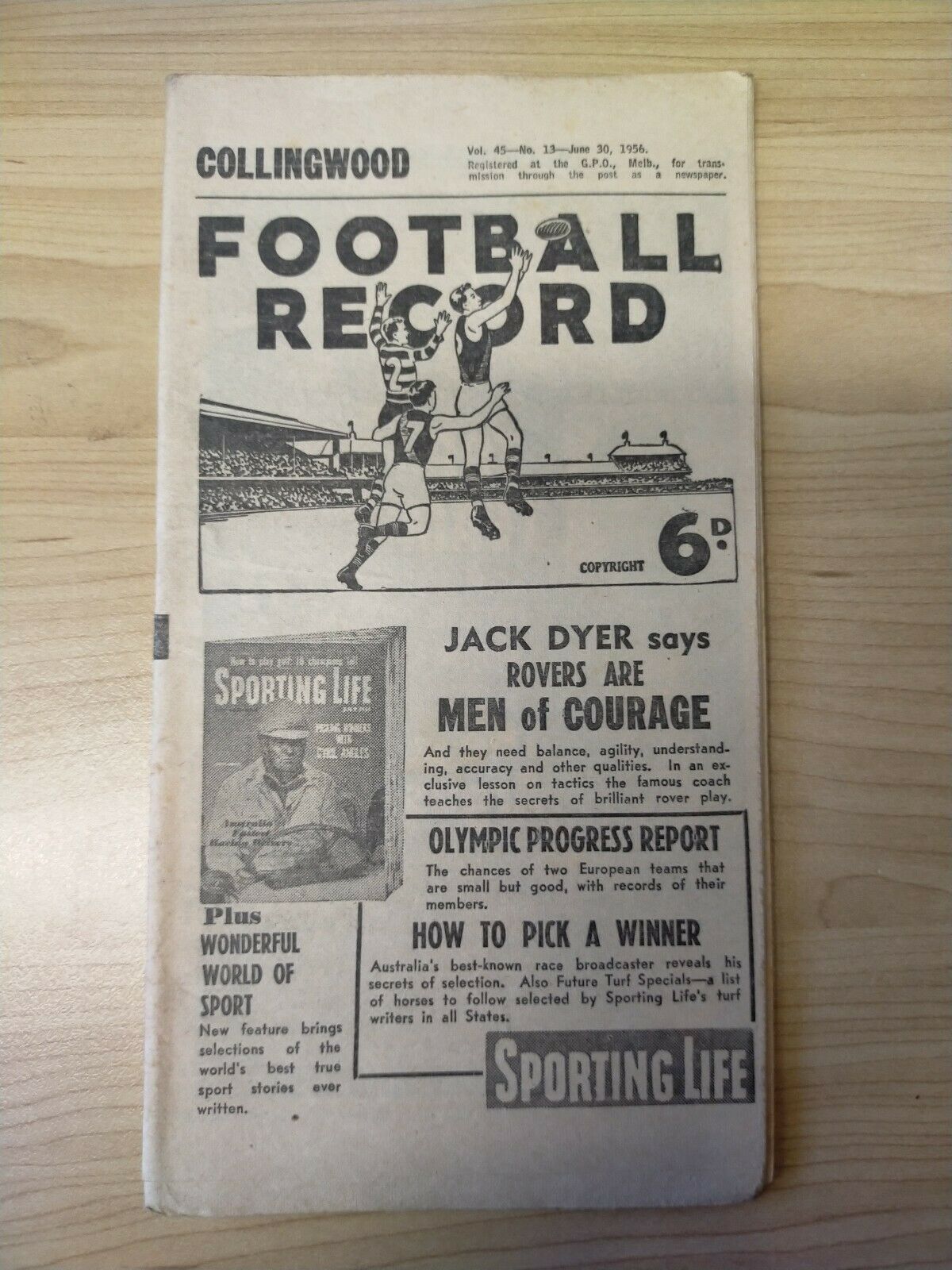 VFL 1956 June 30 Football Record Collingwood v Essendon